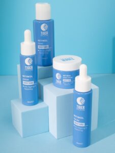 Retinol product range featuring Hyaluronic Acid Gel Eye Cream, Toner, Face Cream, and Serum